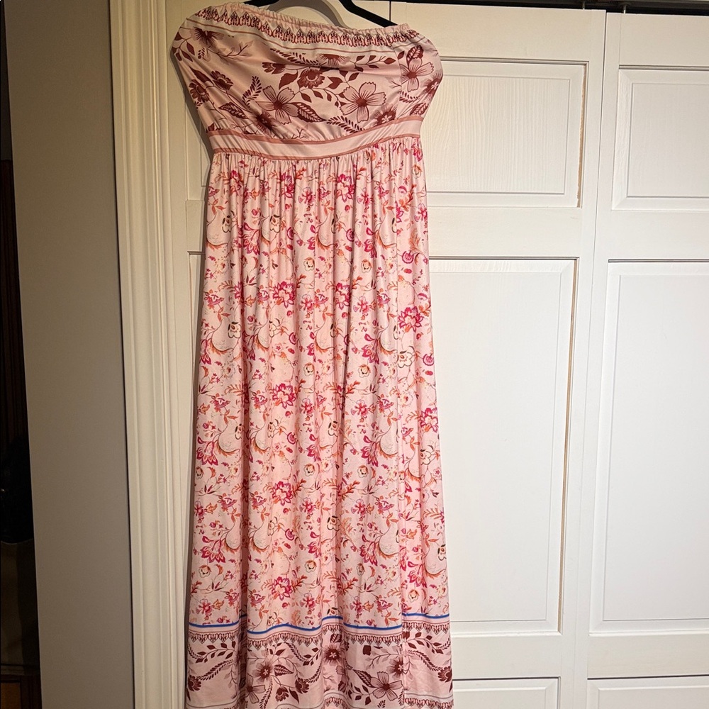 SHEIN Pink Floral Strapless Maxi Dress